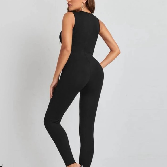 Solid Form-Fitting Racerback Tank Jumpsuit - Picture 3 of 5